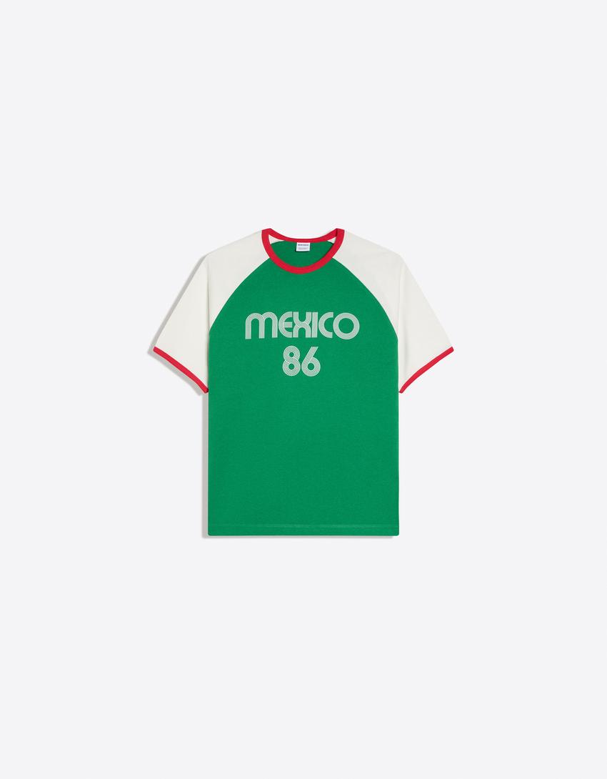 T-shirt slim fit raglan imprimé-Vert