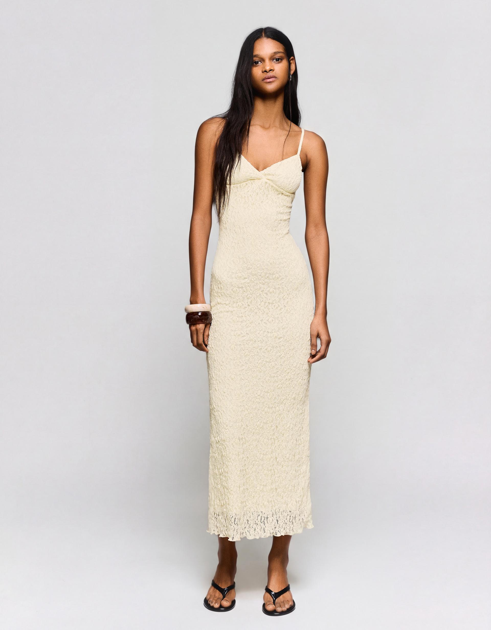 Strappy lace midi dress - Women | Bershka Strappy lace midi dress - Women | Bershka