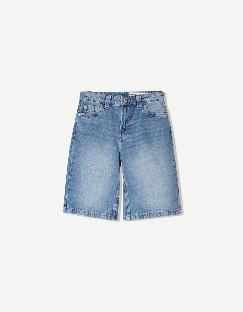 Pantaloni scurți din denim baggy-Albastru deschis