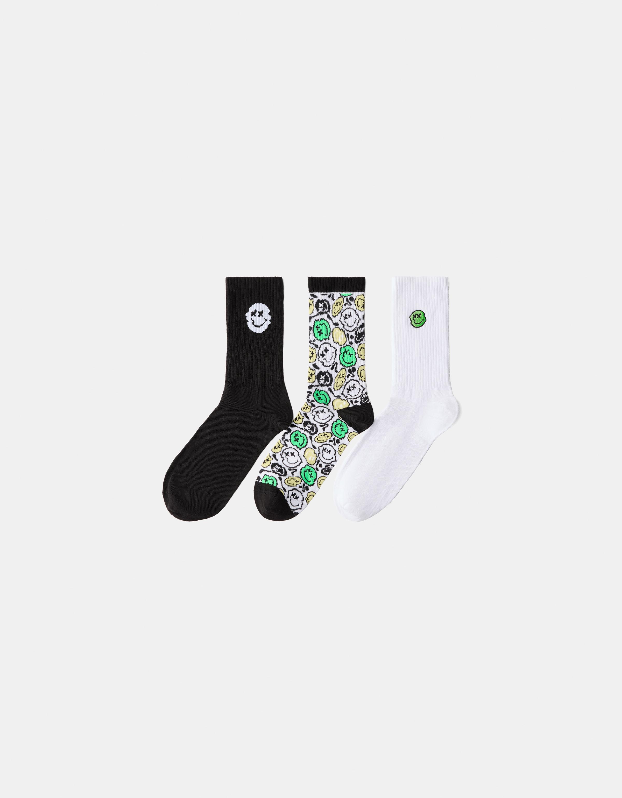 Bershka 3er-Pack Socken Mit Print Herren Schwarz