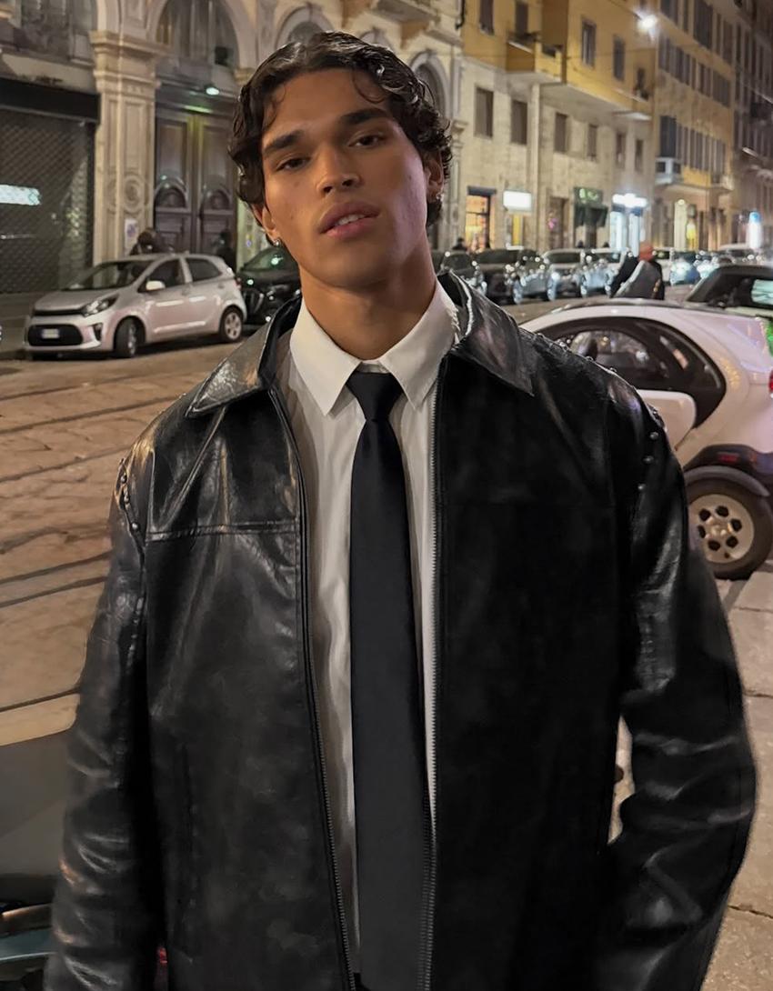 Blouson similicuir à clous-Noir