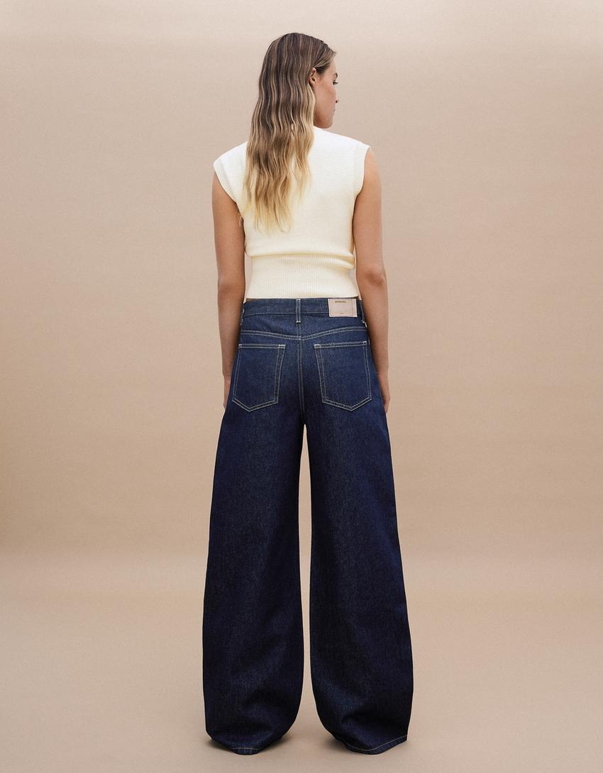 Jeans wide cintura cruzada-Marino