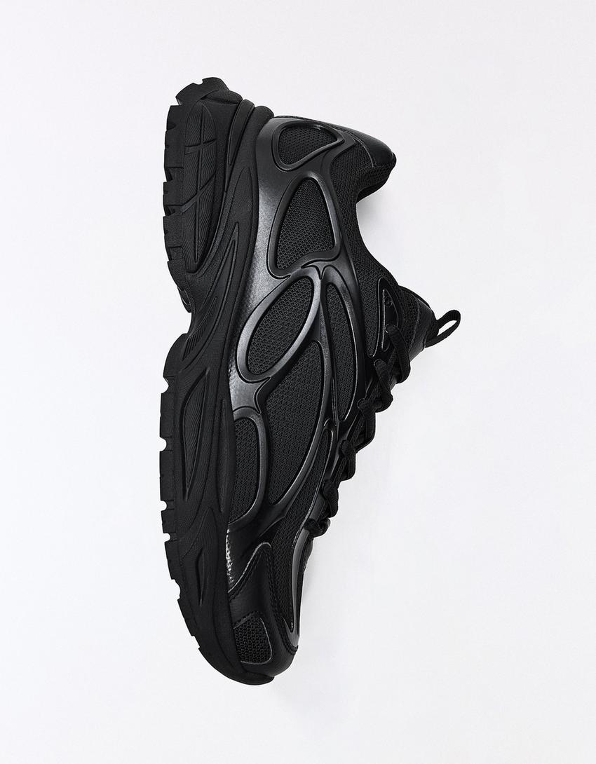 Chunky combined sneakers-BLACK