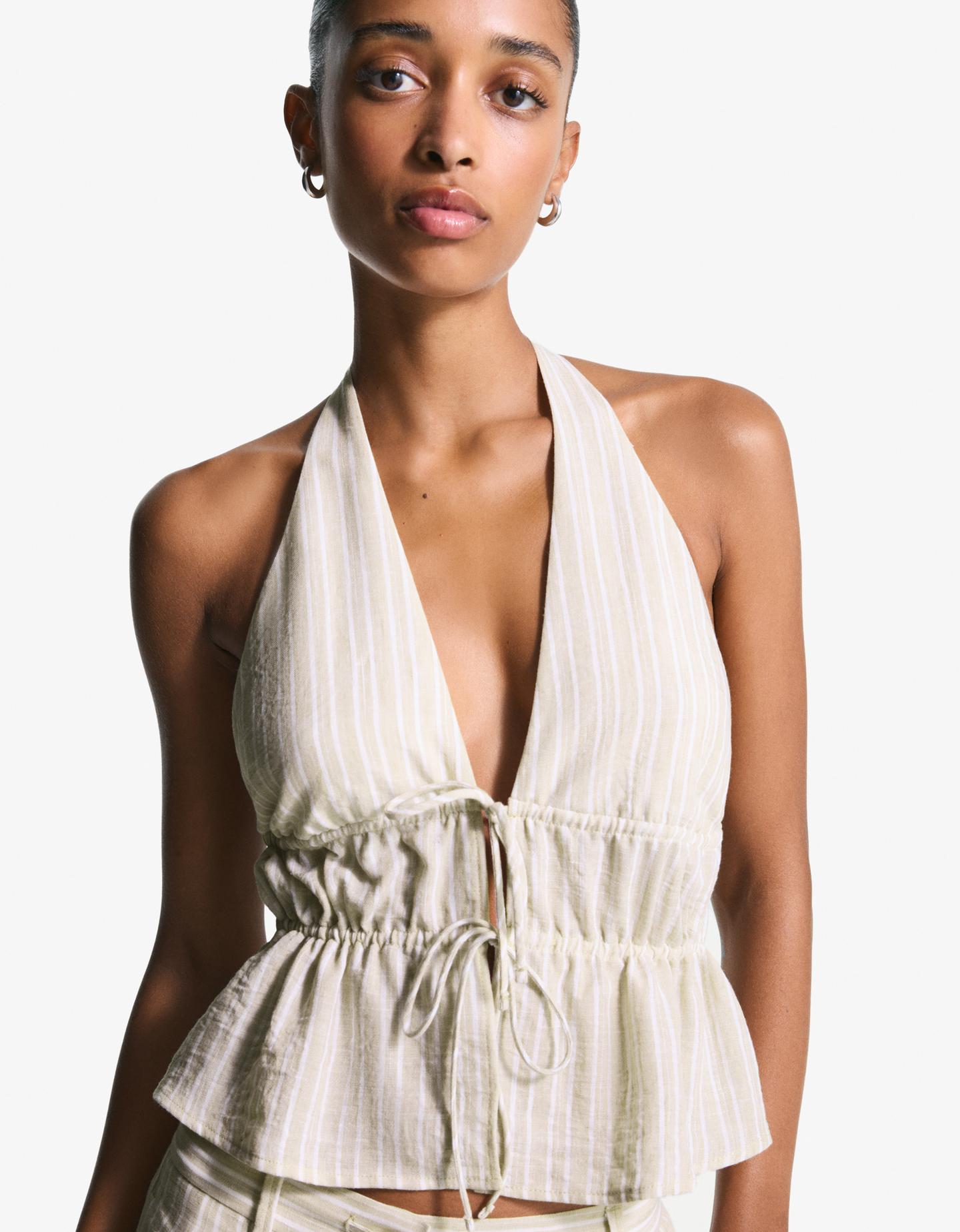 Bershka top typu halter wielbłądzi