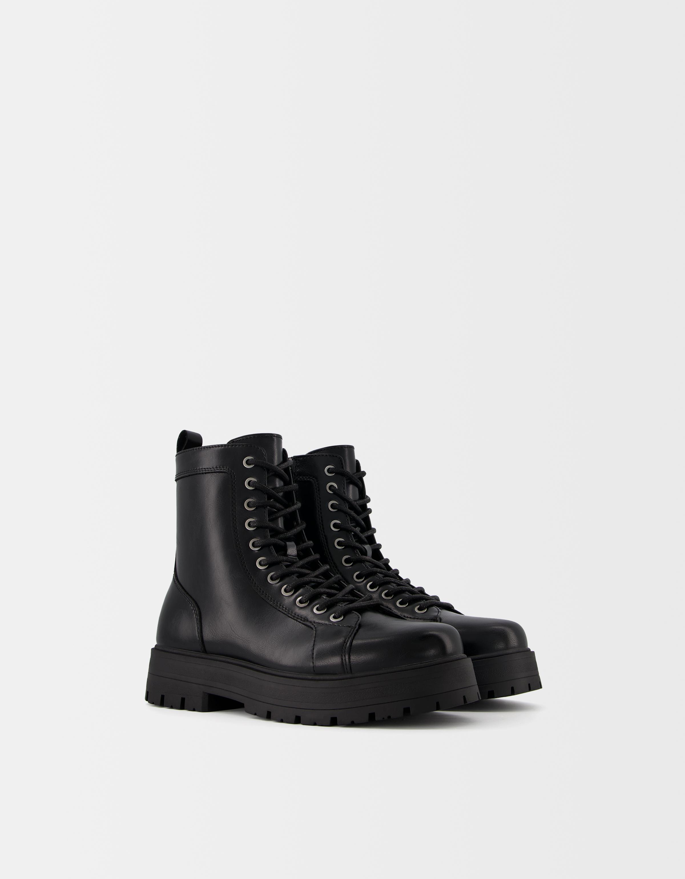 Bershka Schnürstiefeletten Mit Profilsohle Herren 41 Schwarz