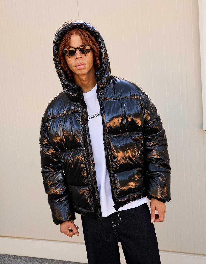 Blouson bouffant à capuche-Noir