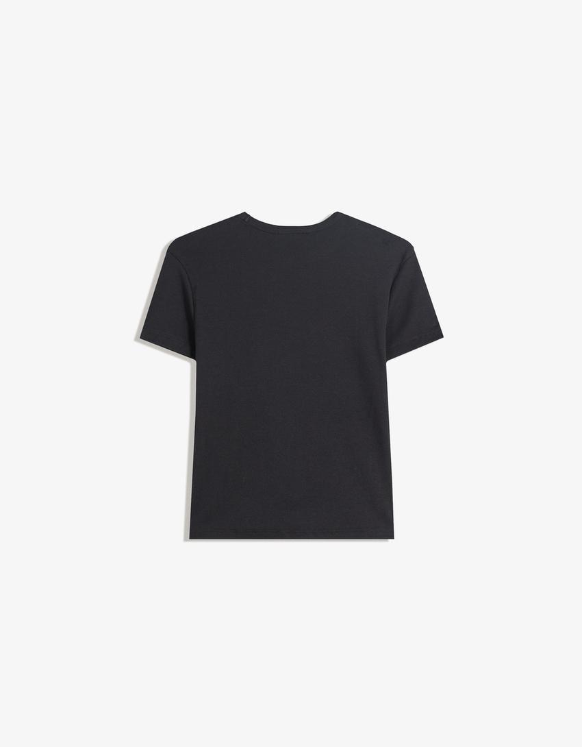 T-shirt à manches courtes imprimé-Noir