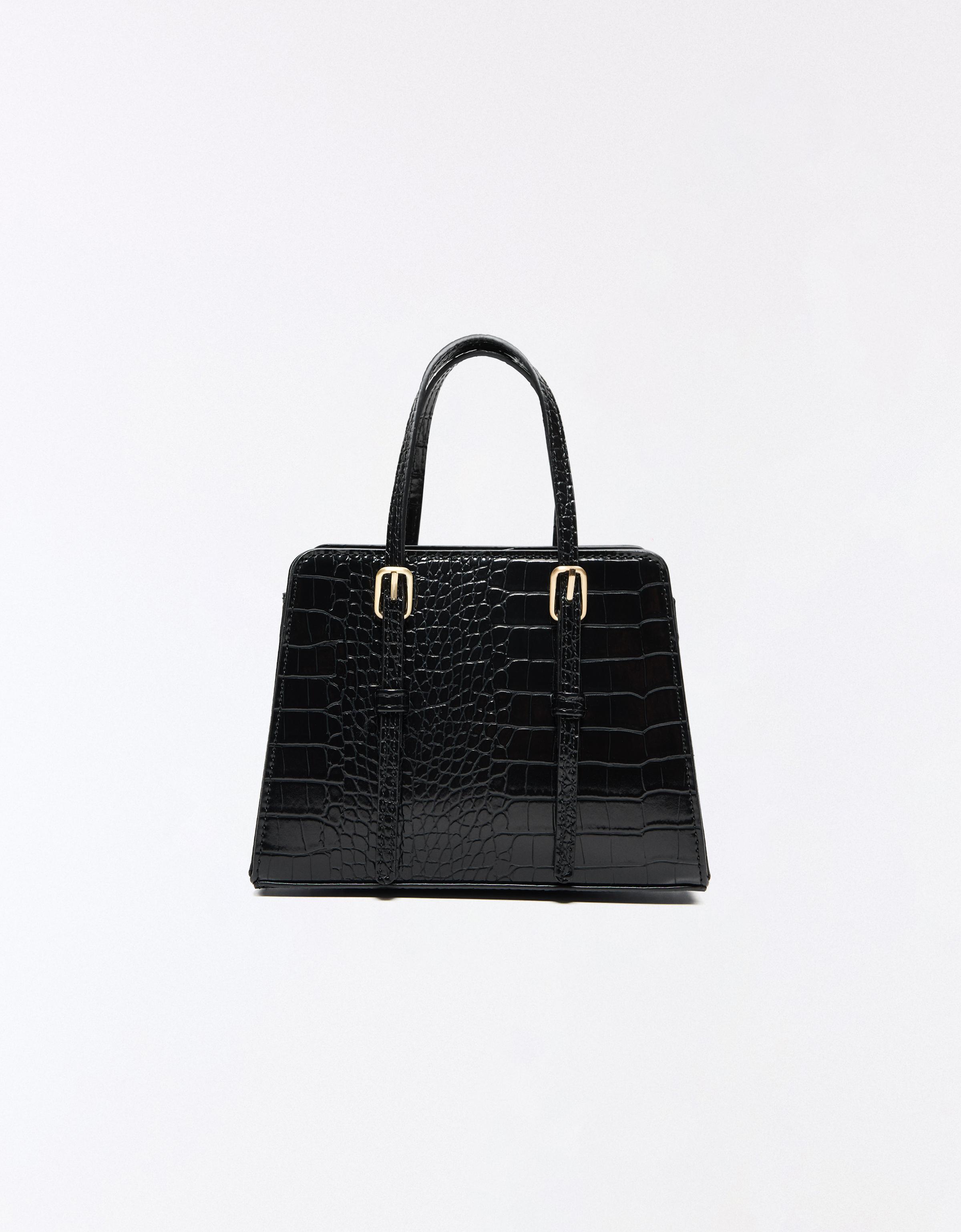 Textured box bag with buckles — Black