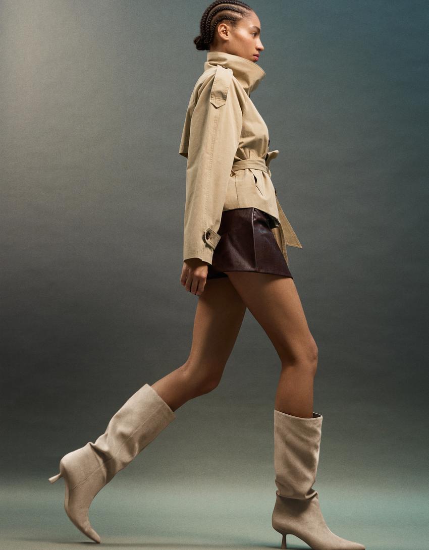 Bottes talon kitten heel-Taupe