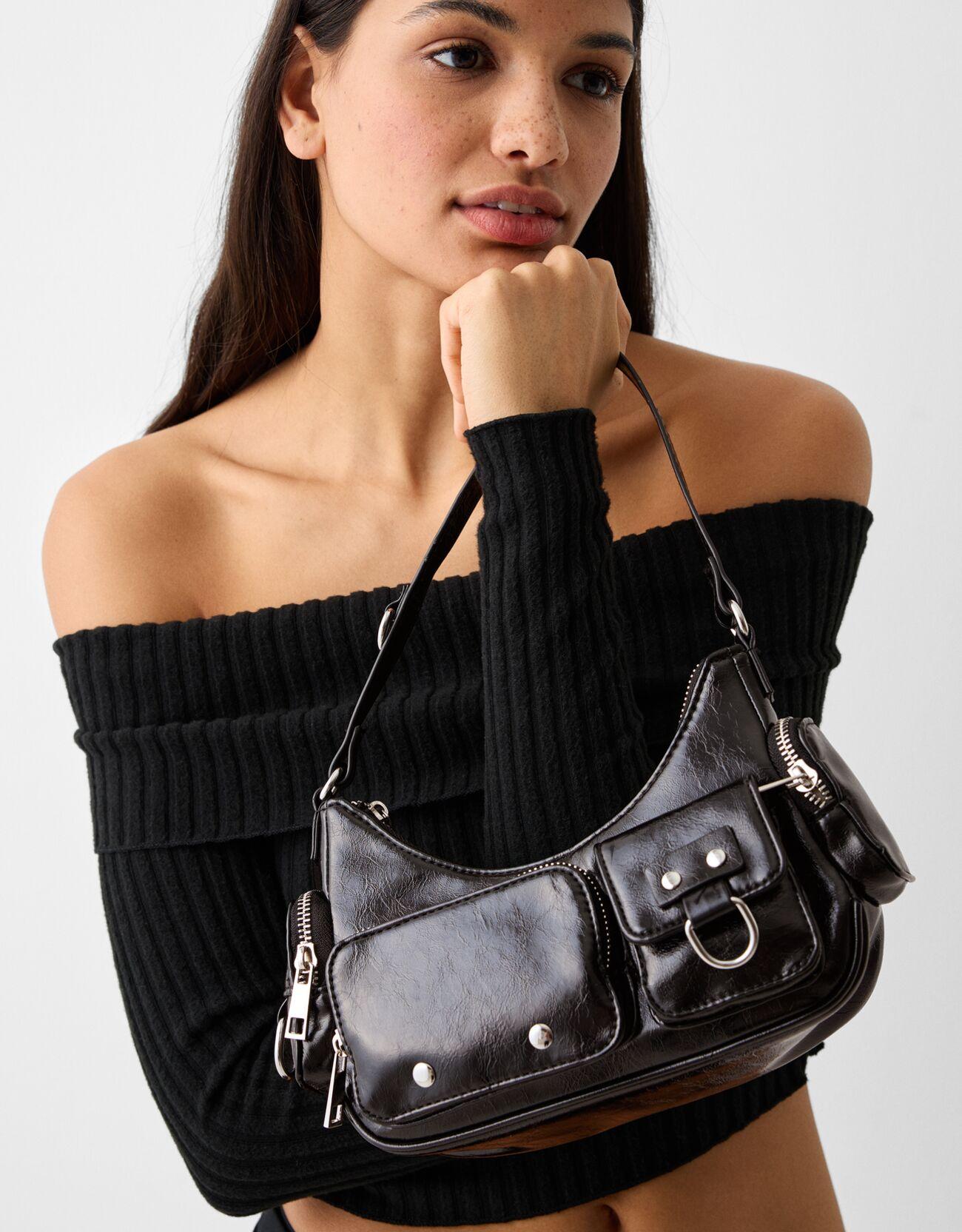 Multi-pocket shoulder bag — Black