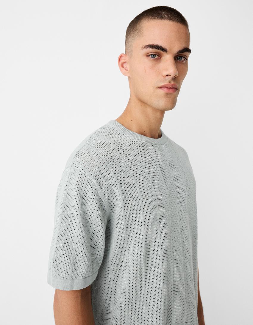 T-shirt estrutura rendilhado-Turquesa-2