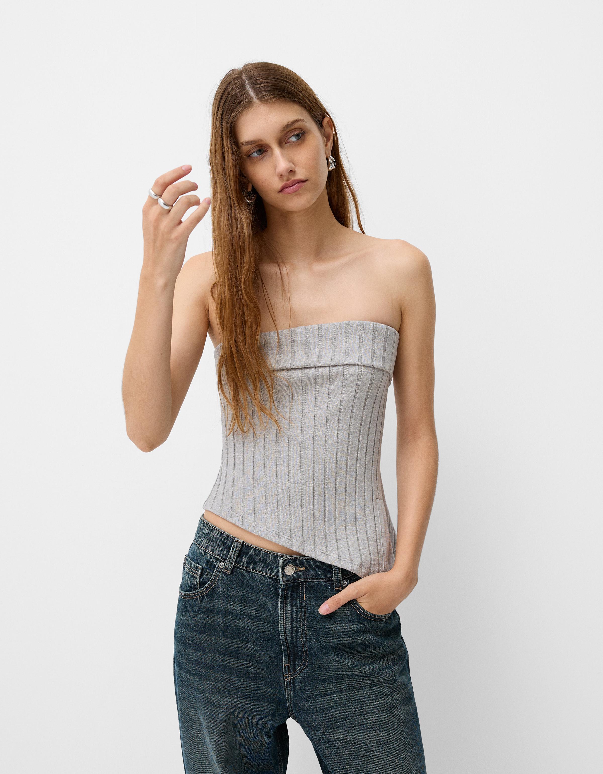 Bershka Bandeau-Top Mit Seitlichem Schlitz Damen Xs Grau