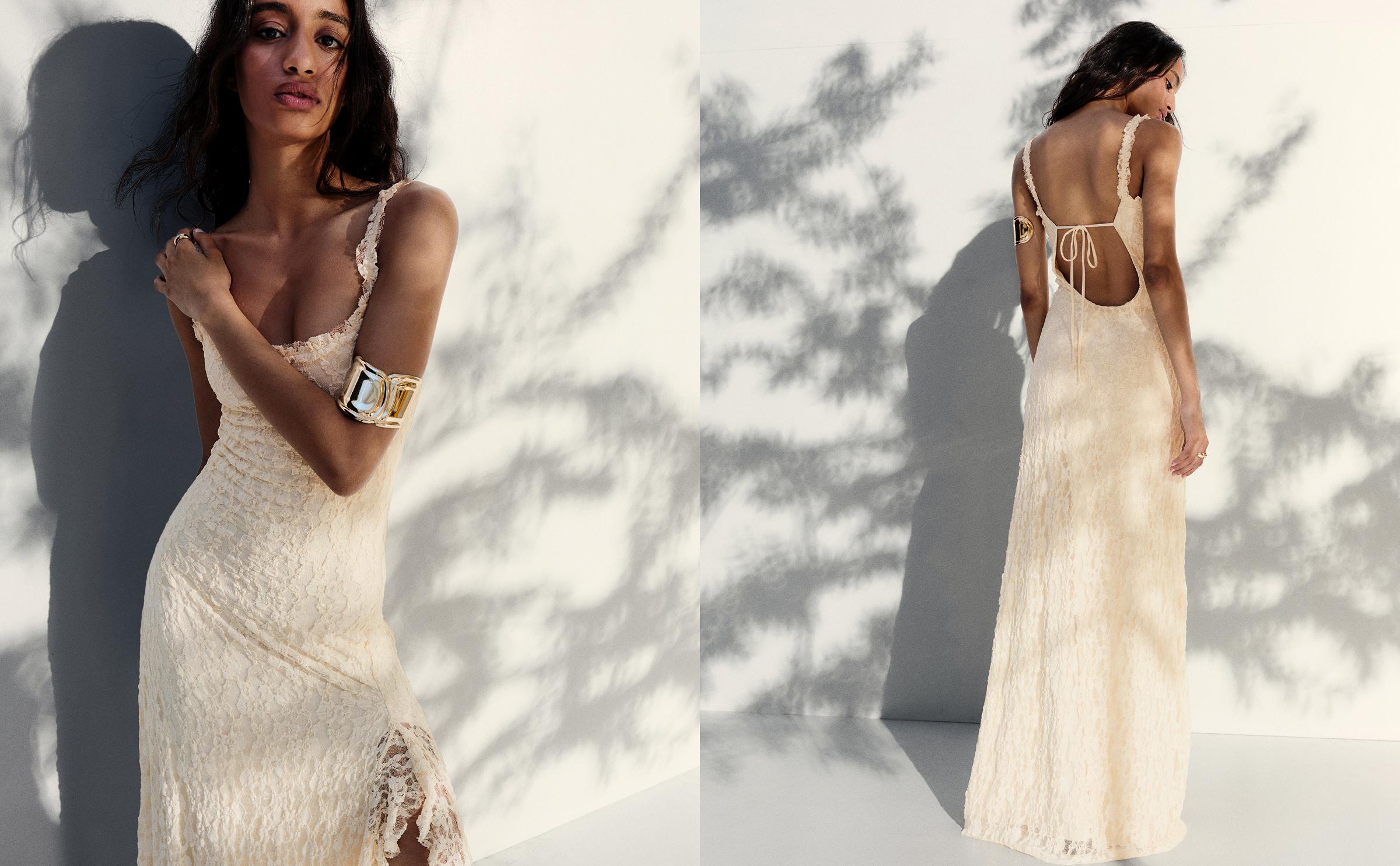 Lace midi dress — Cream