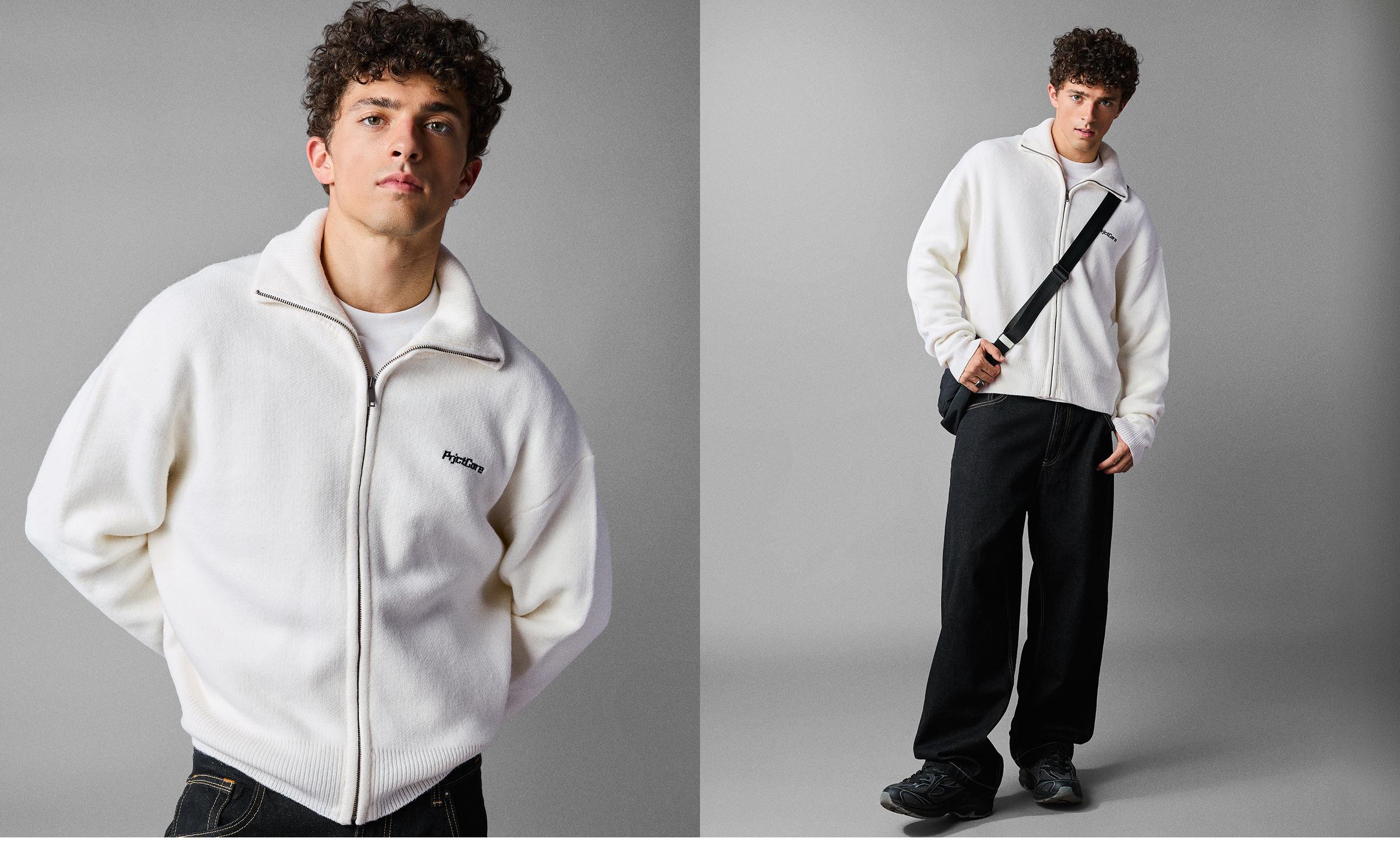 Boxy knit zip jacket — Off white