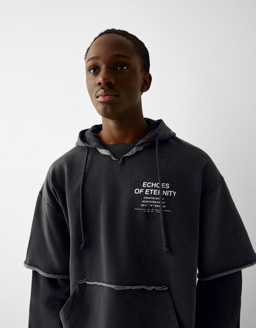 Sweat capuche imprimé-Gris-2