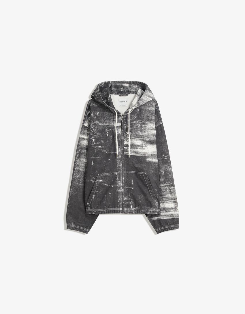 Printed denim jacket-Black-3