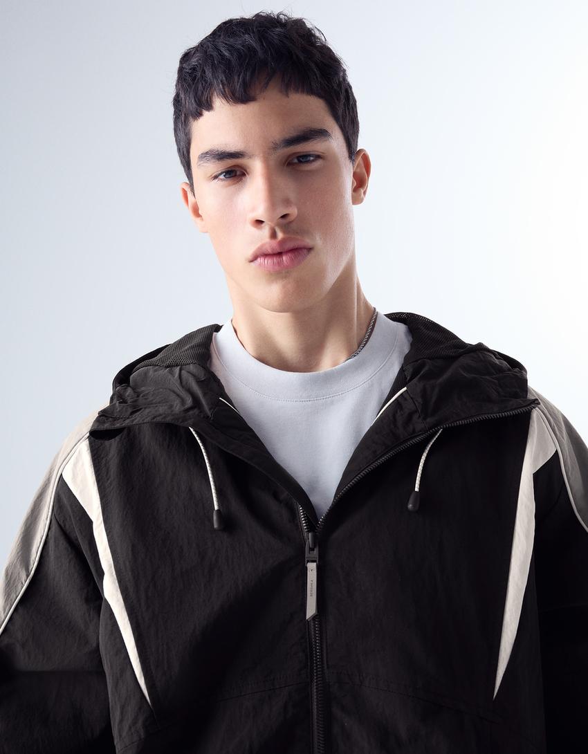 Technical hooded jacket-Black