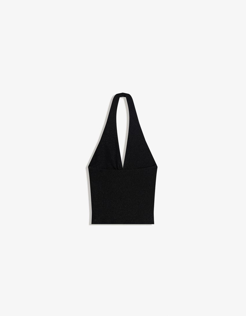 Top encolure américaine drapé-Noir