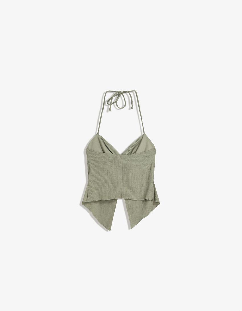 Top encolure américaine texturé à nœud-Vert-5