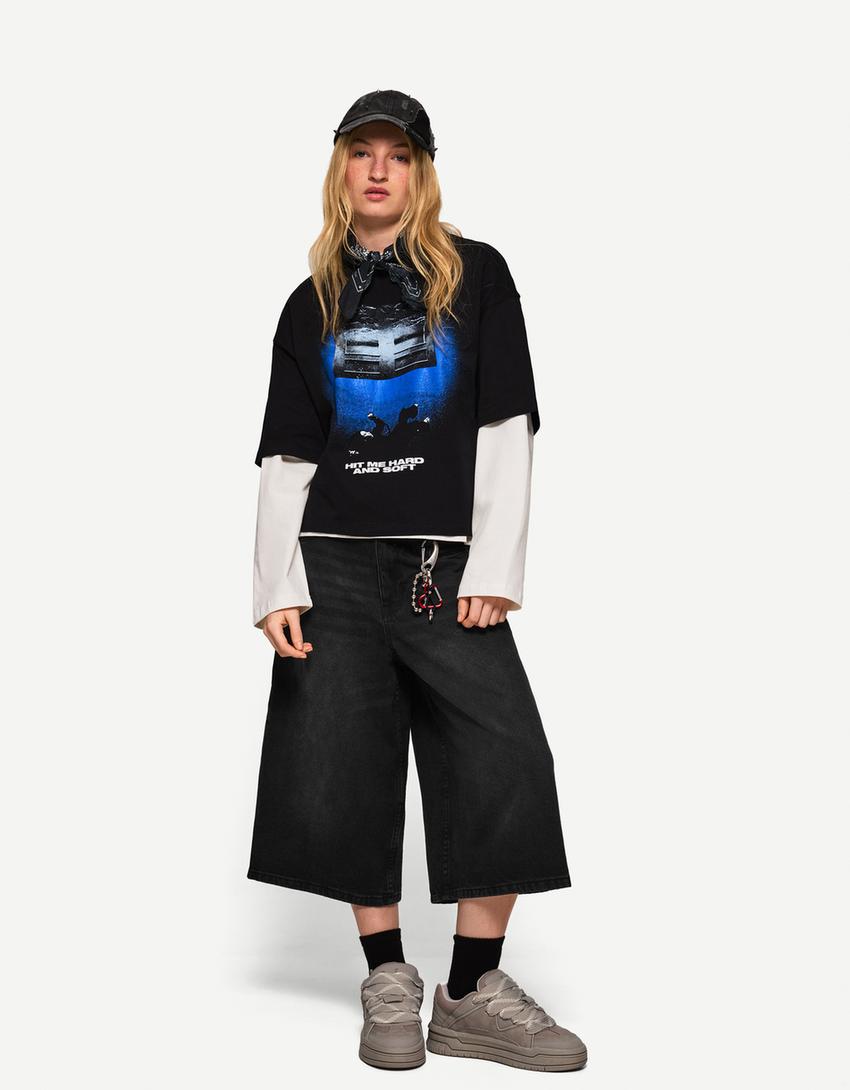 Maglietta con stampa Billie Eilish a maniche corte-Nero-2