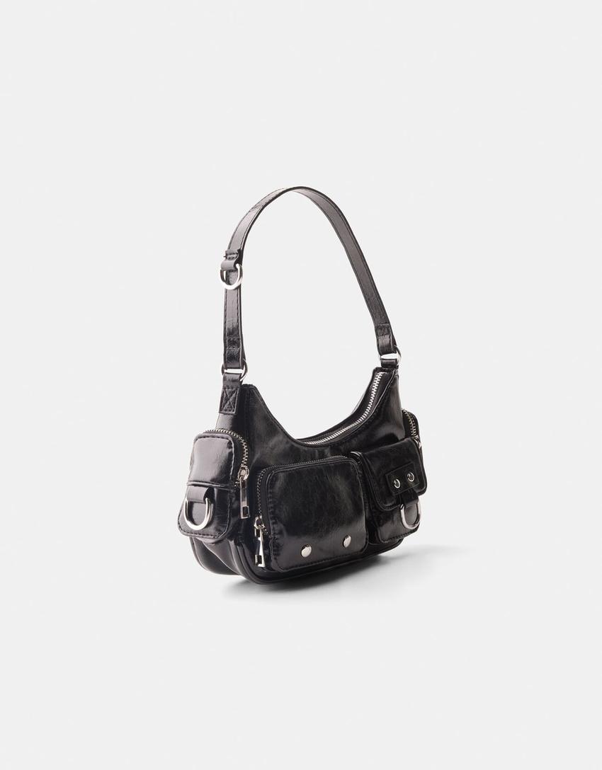 Multi-pocket shoulder bag-Black