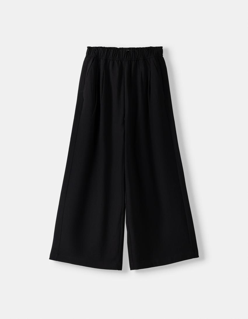 Tailored culottes with elastic waist-Black-4