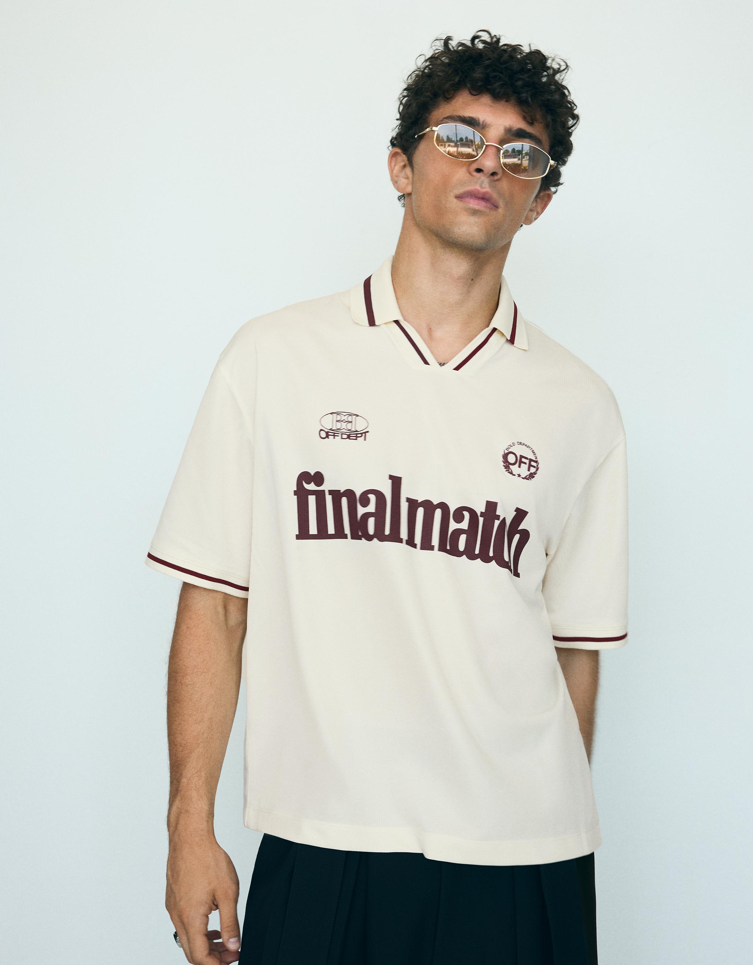 Bershka Polo Mesh Print Hombre Crudo