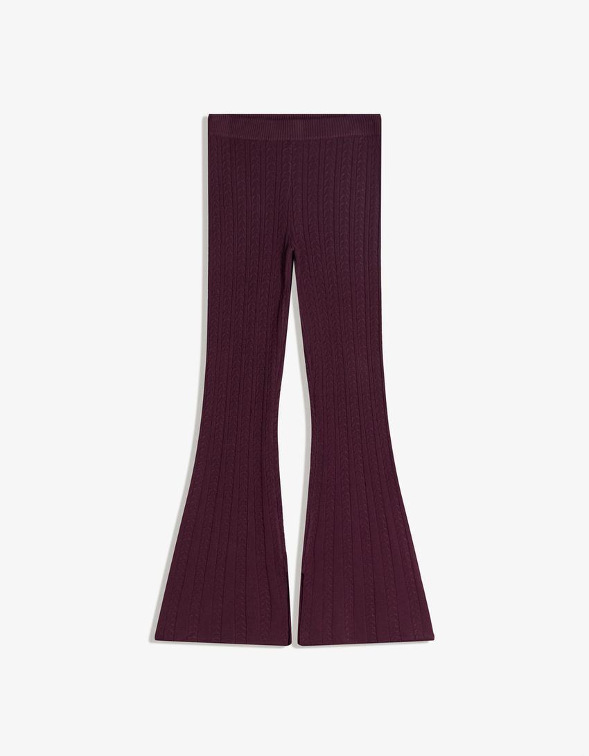 Örgü detaylı flare pantolon-Bordo