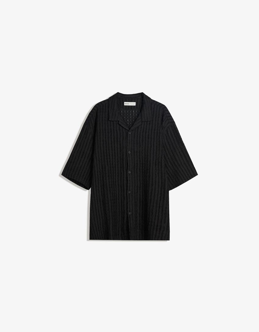 Short sleeve rustic shirt-Black