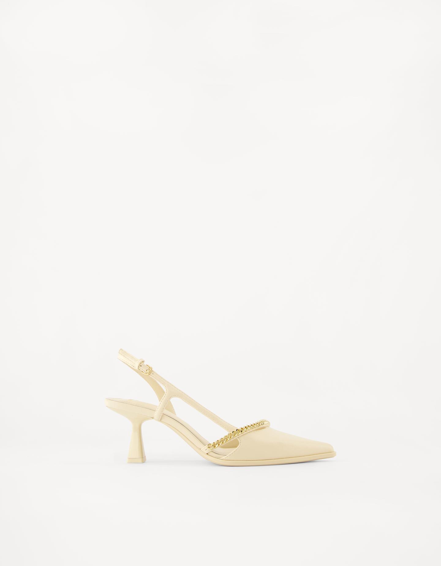 Bershka Zapato Tacón Kitten Detalle Cadena Mujer 40 Crudo