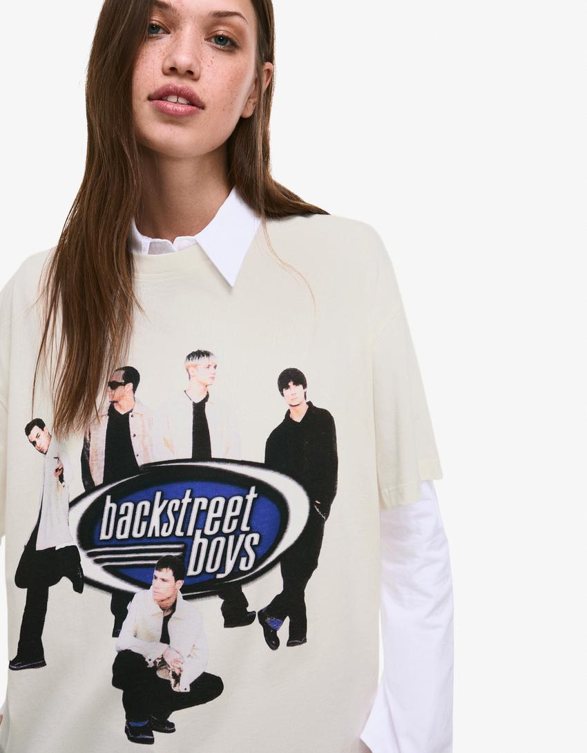 Backstreet Boys Print Short Sleeve T shirt Women Bershka backstreet-boys-print-short-sleeve-t-shirt-women-bershka