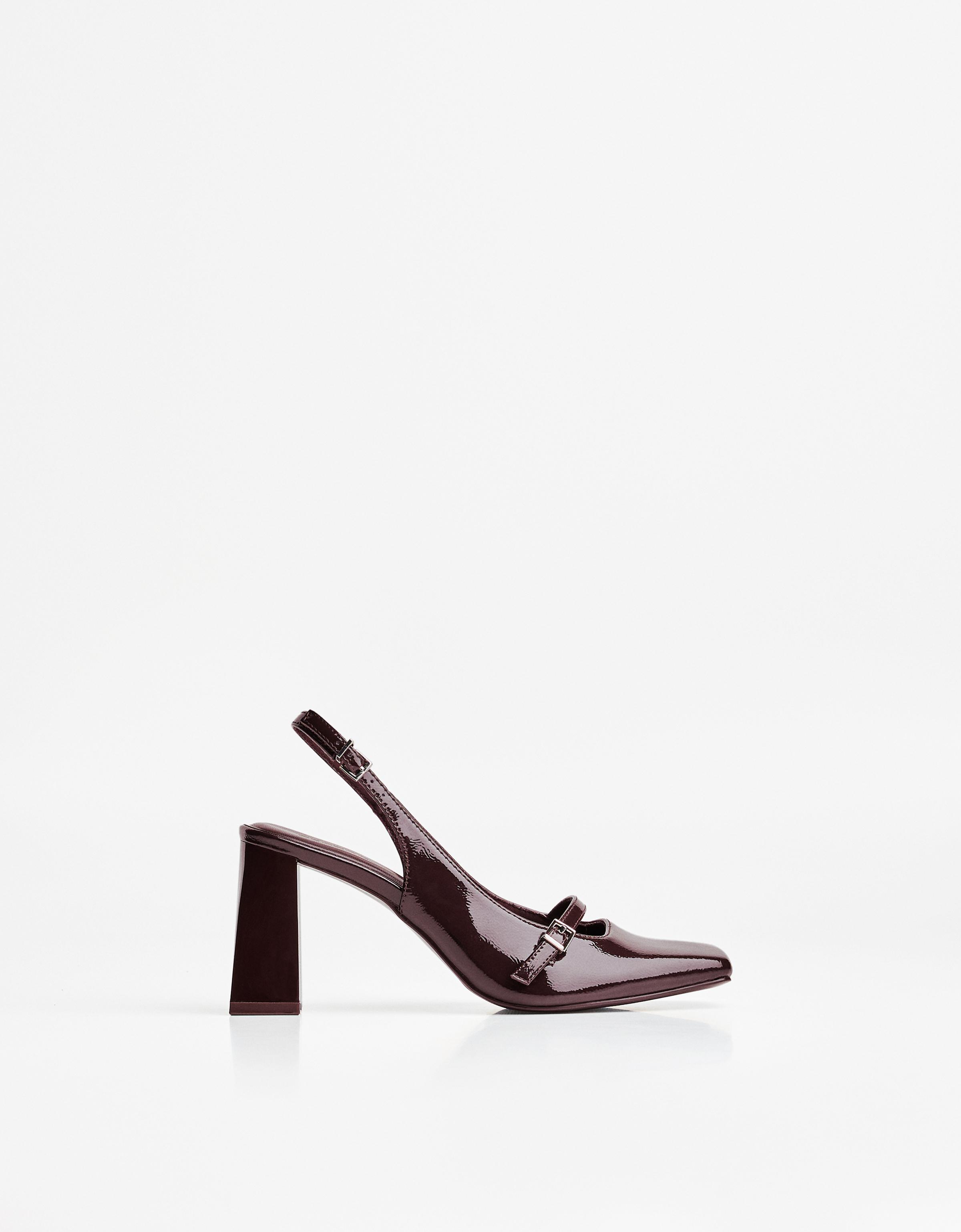 Bershka Mary Jane Slingpumps Mit Blockabsatz Damen 40 Granatrot