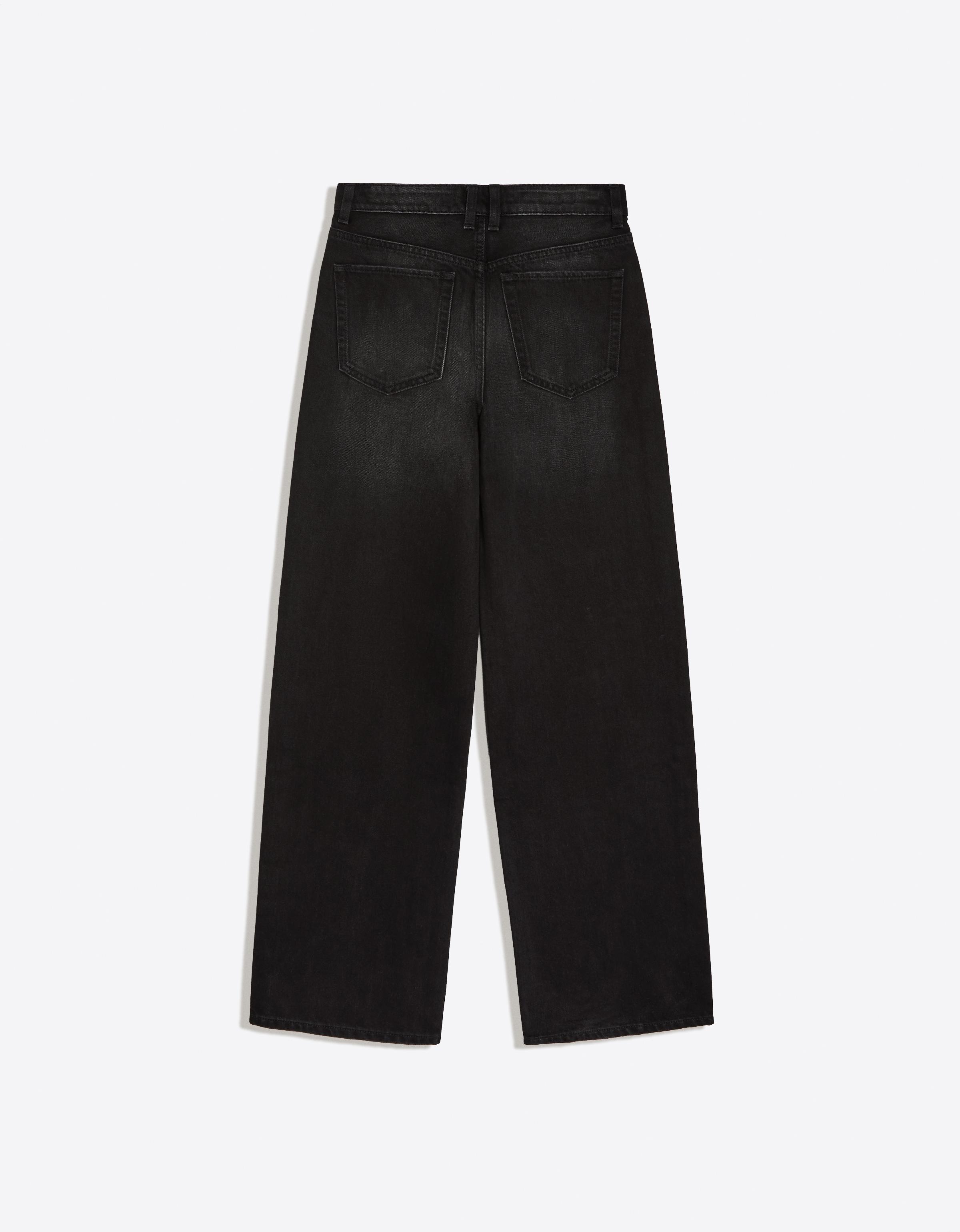 High-waist wide straight-leg jeans — Black