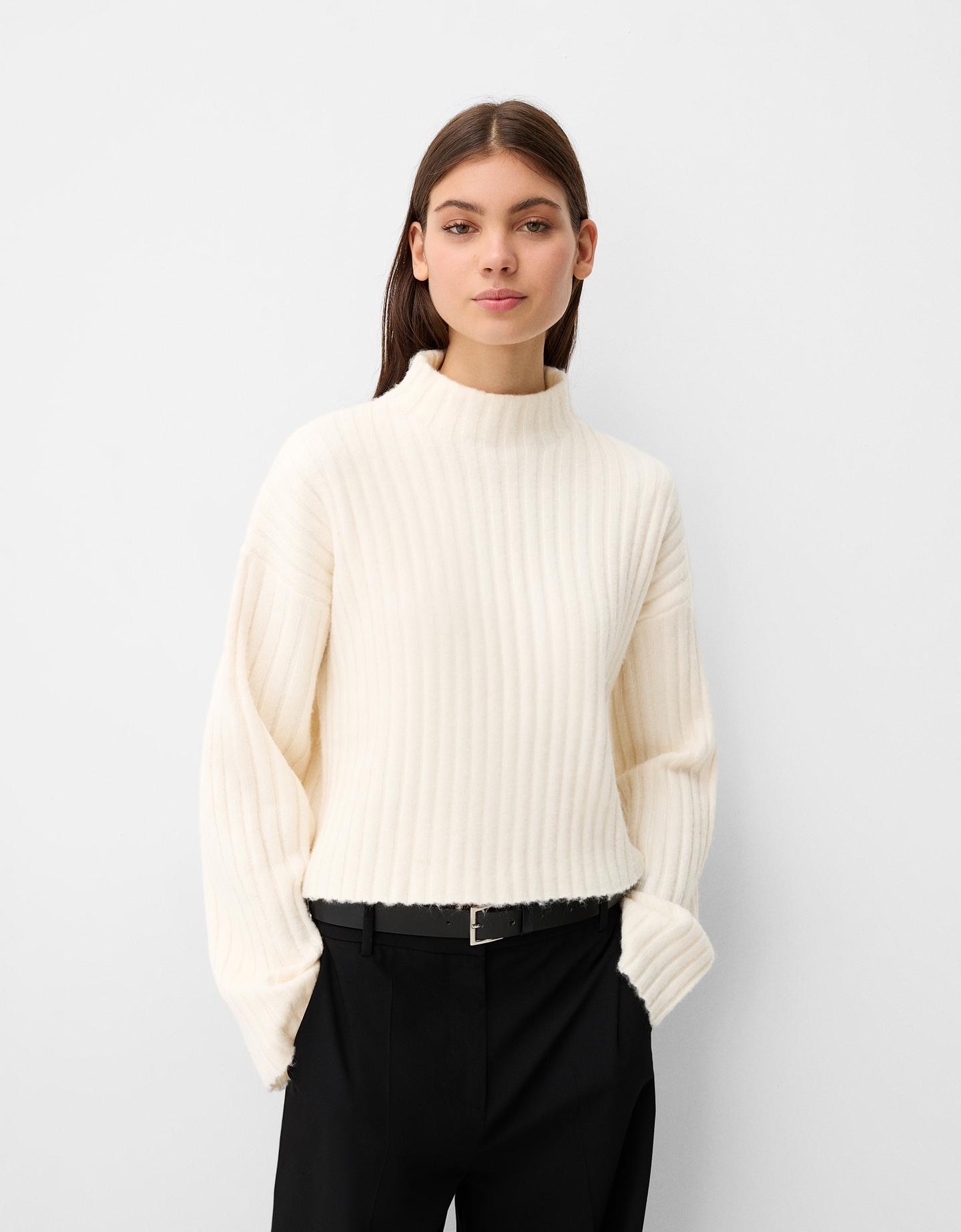 Bershka Cropped-Pullover Im Oversize-Fit Mit Stehkragen Und Rippenmuster Da günstig online kaufen