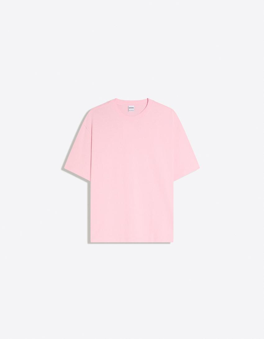 Boxy fit ağır t-shirt-Pembe