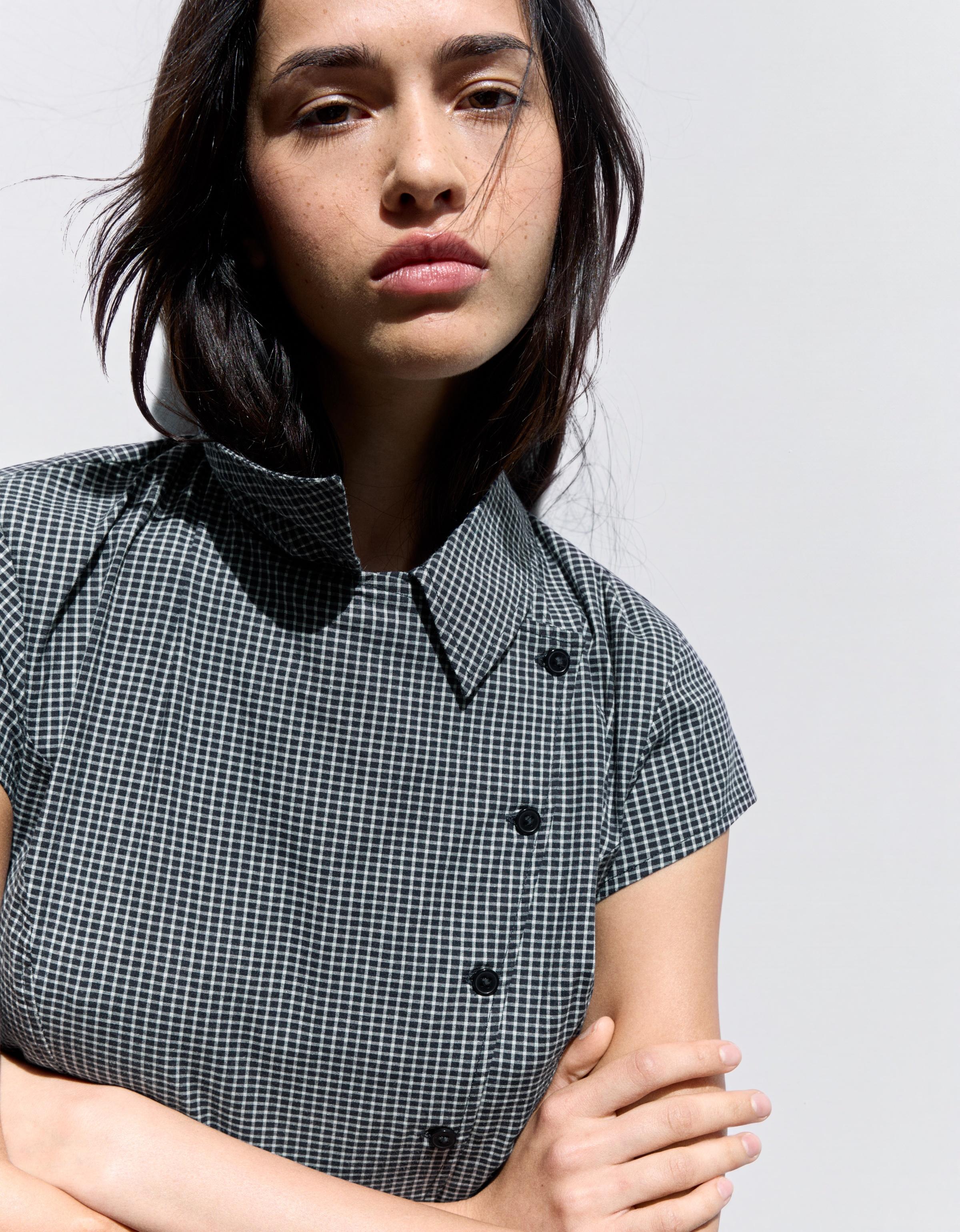 Short sleeve cross-button shirt — Navy