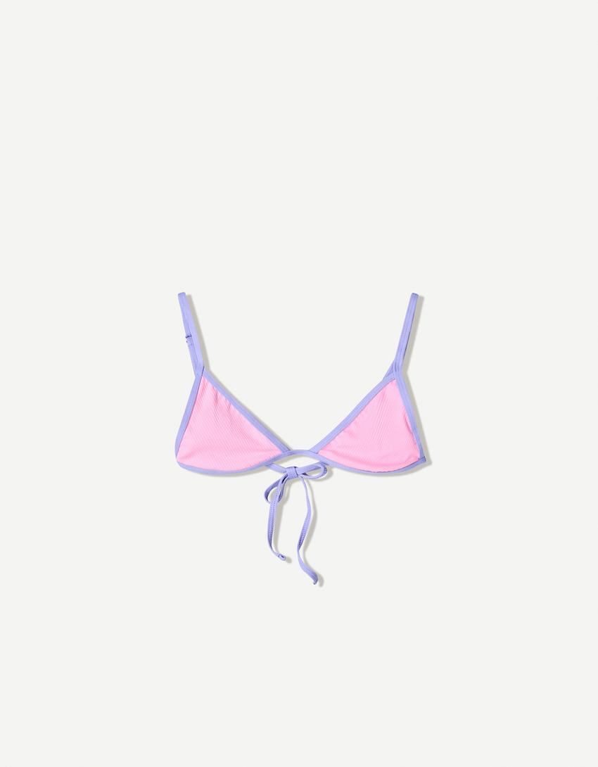 Contrast ribbed bikini top-Pink-3