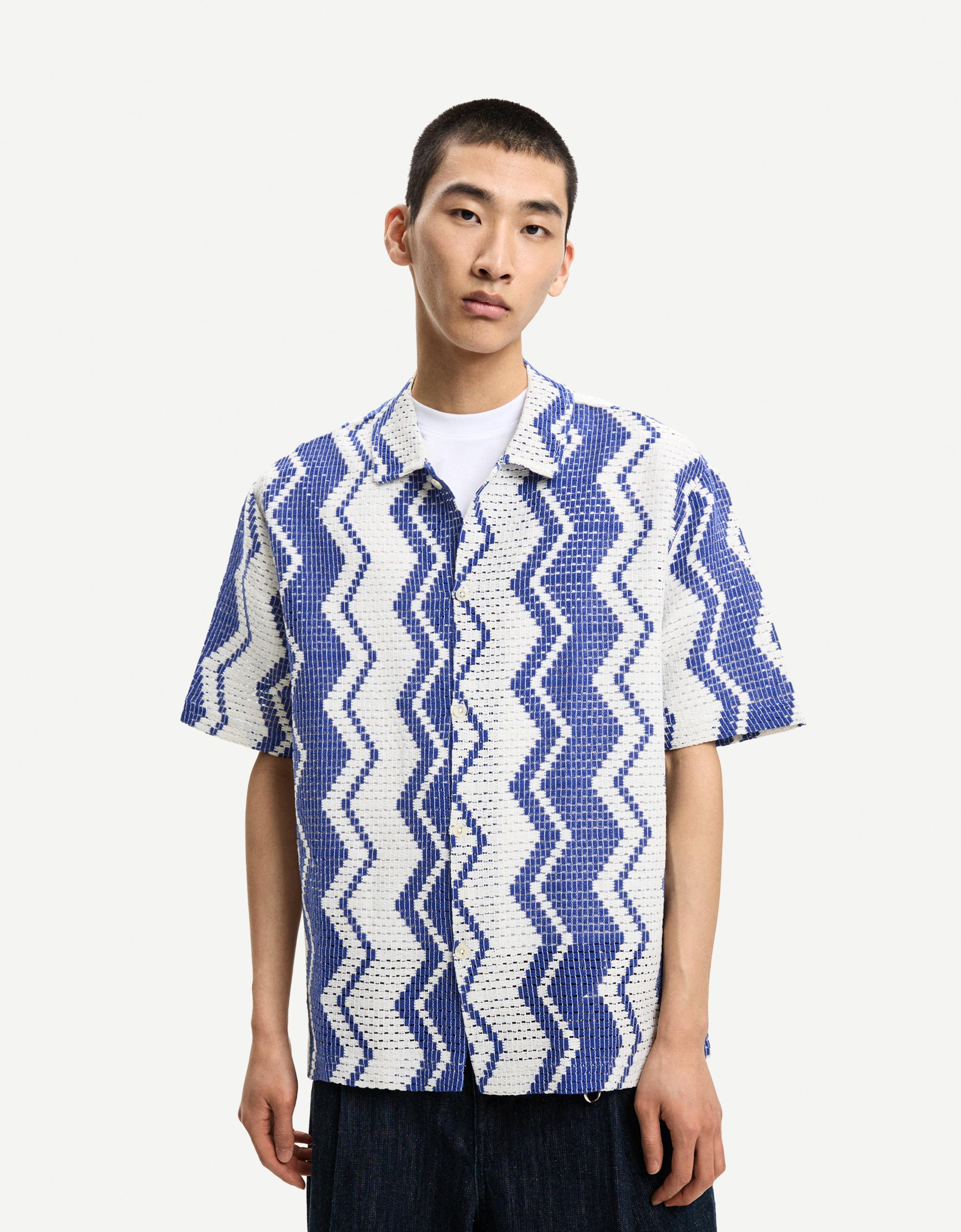 Bershka Häkelbluse Mit Kurzen Ärmeln Herren Xs Blau