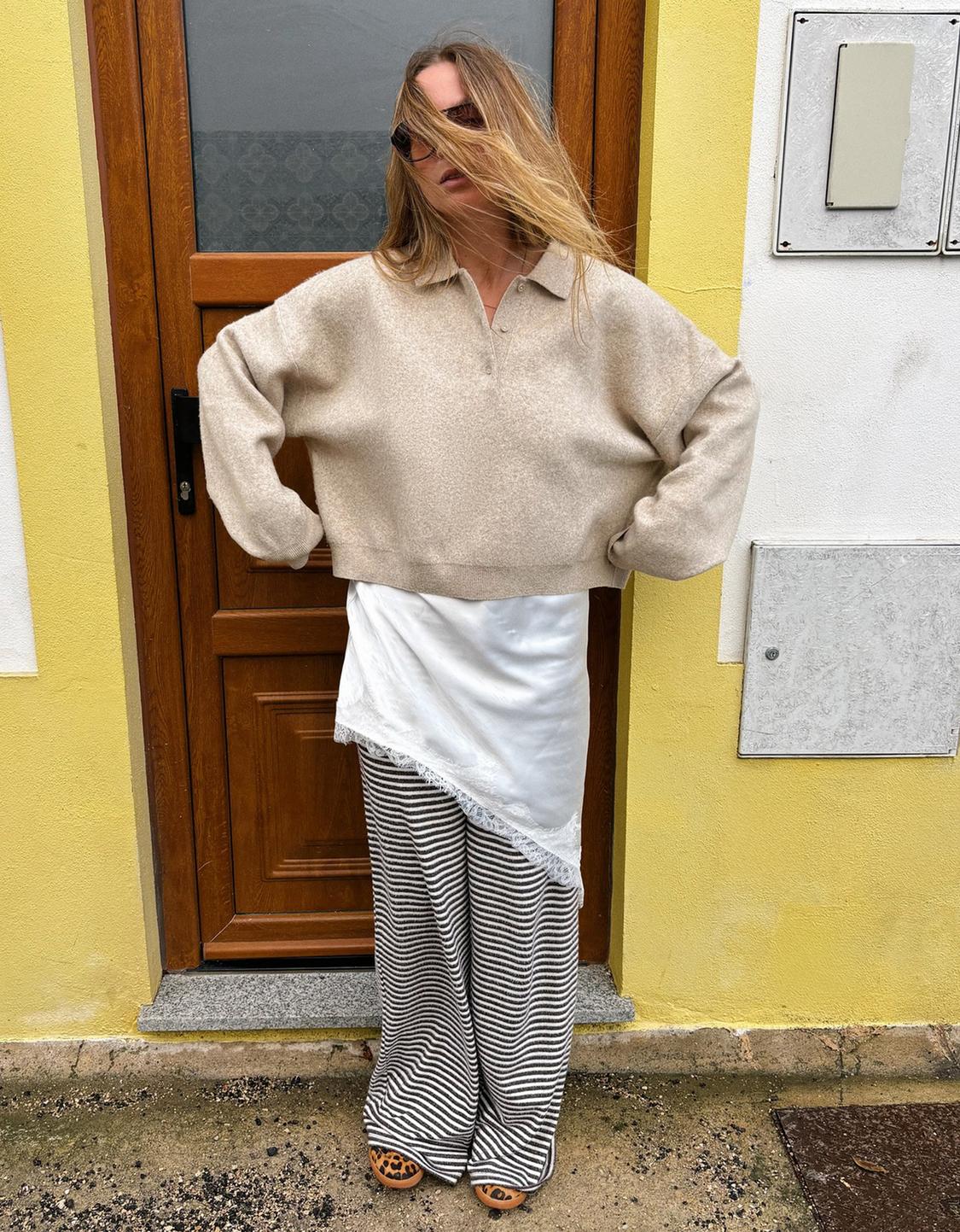 Suéter boxy fit gola polo