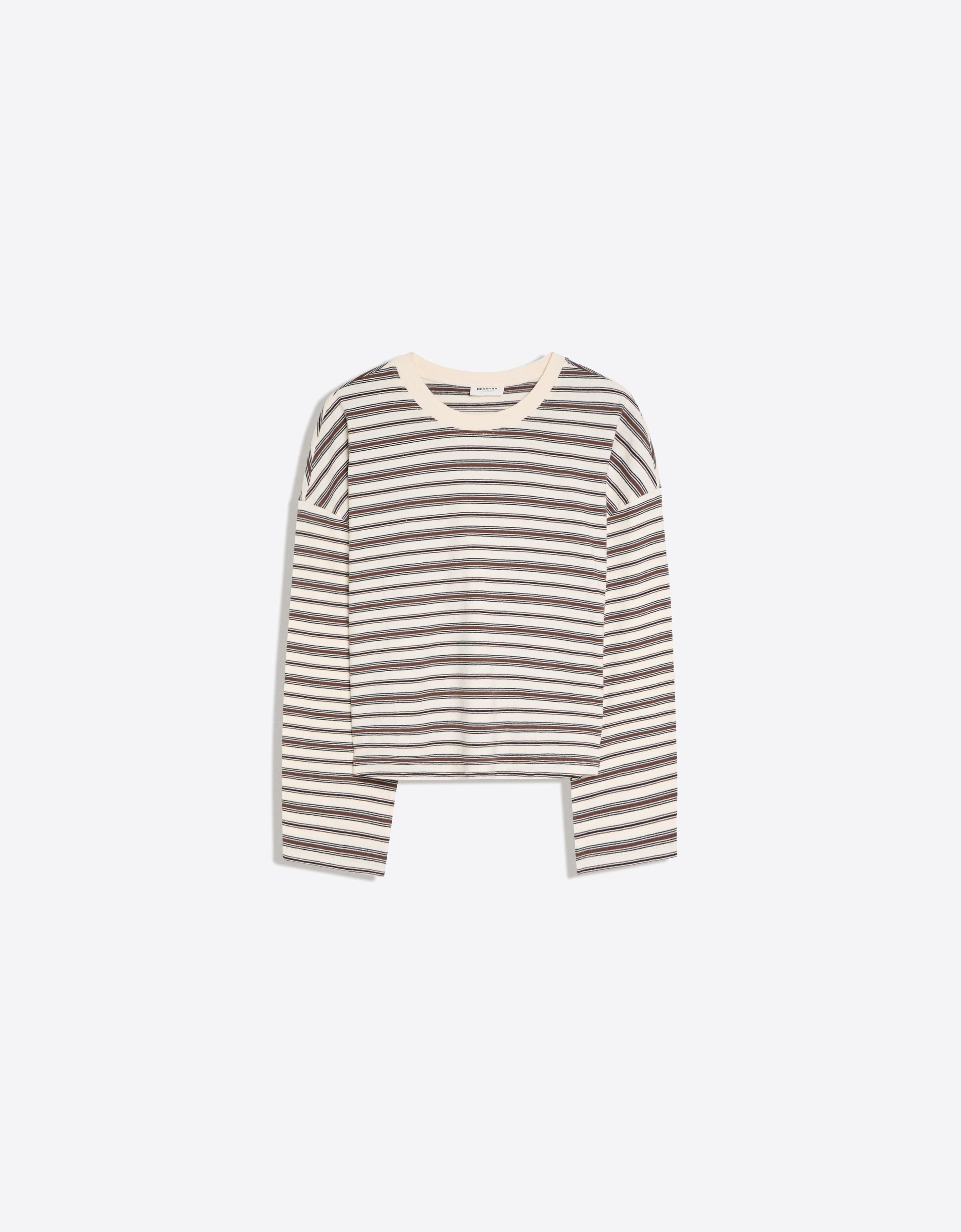 Striped boxy long sleeve T-shirt — Cream