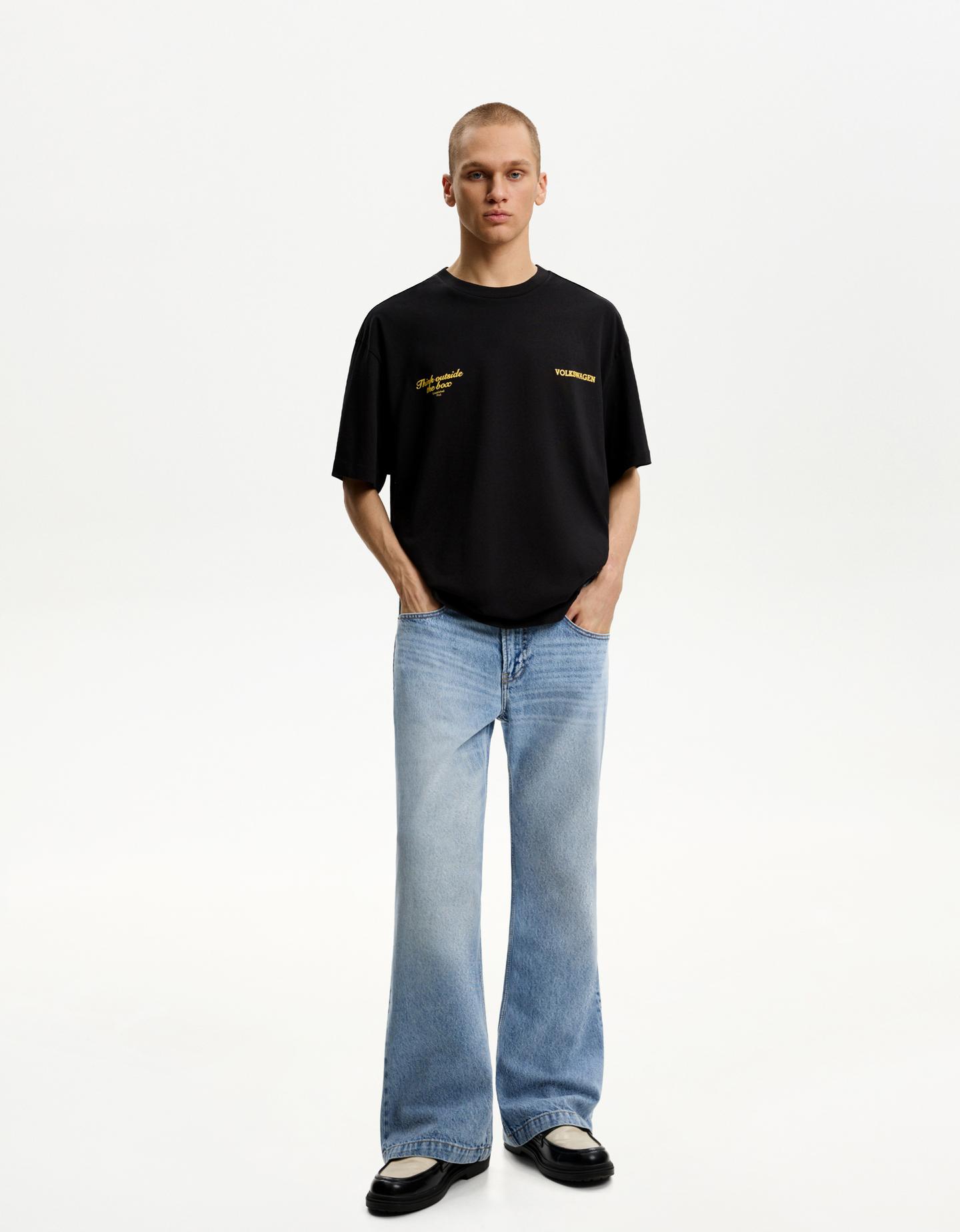Bershka Jeans Flare Hombre 40 Azul Lavado