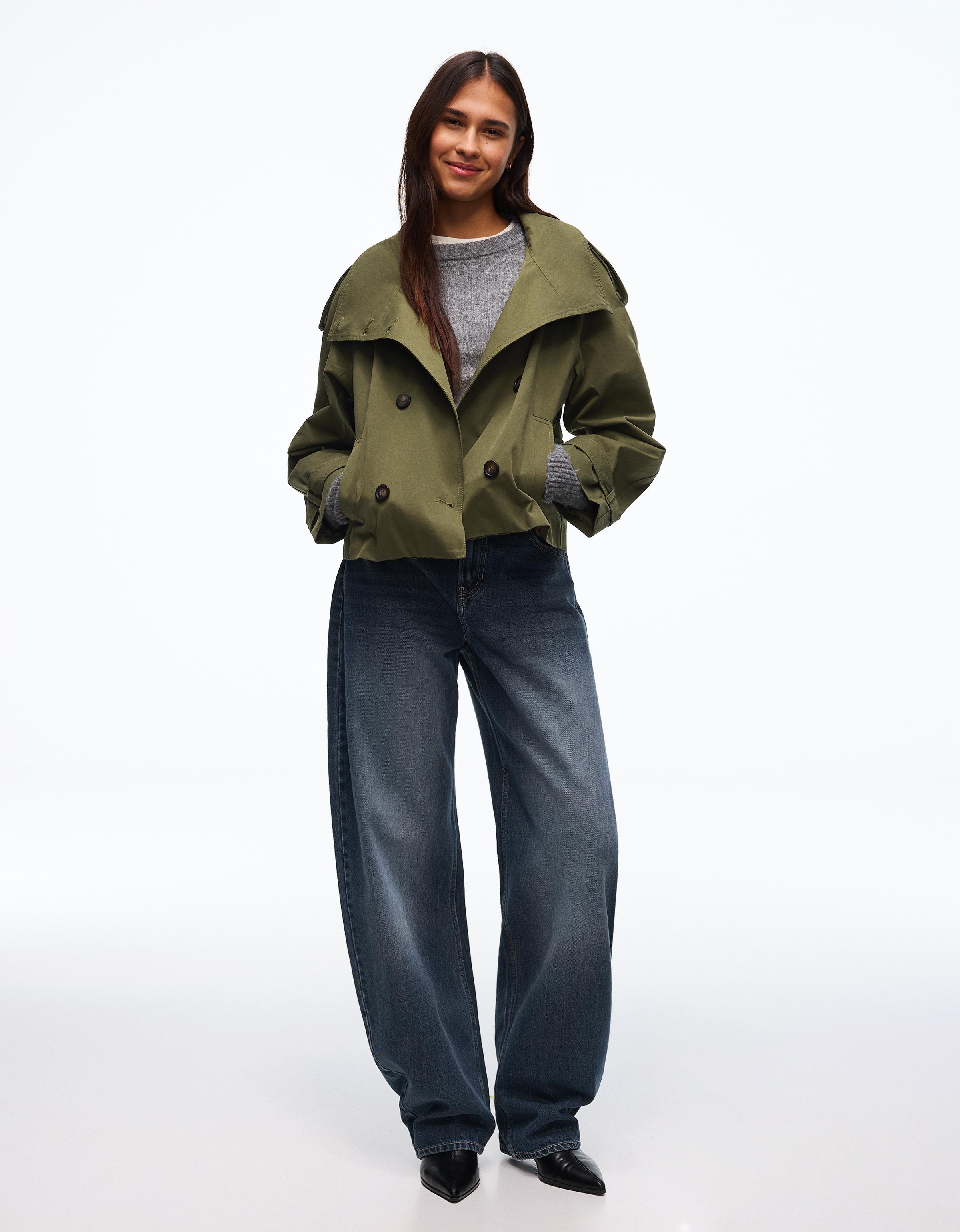 Funnel neck trench jacket — Khaki