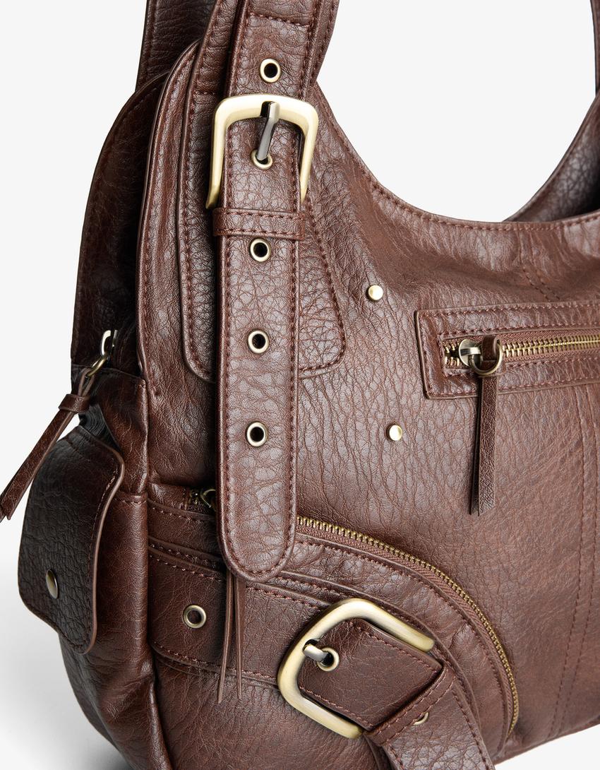 Bolso maxi hebillas-Marrón