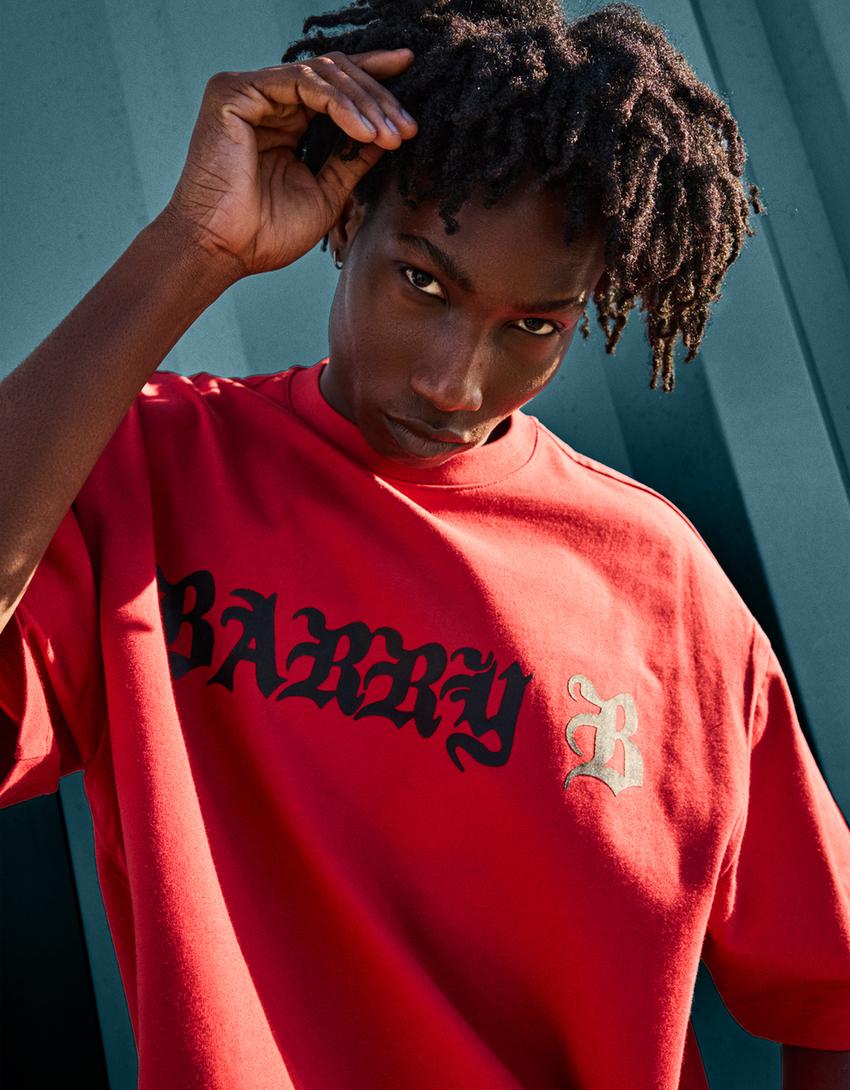 Barry B short sleeve boxy print T-shirt-Coral