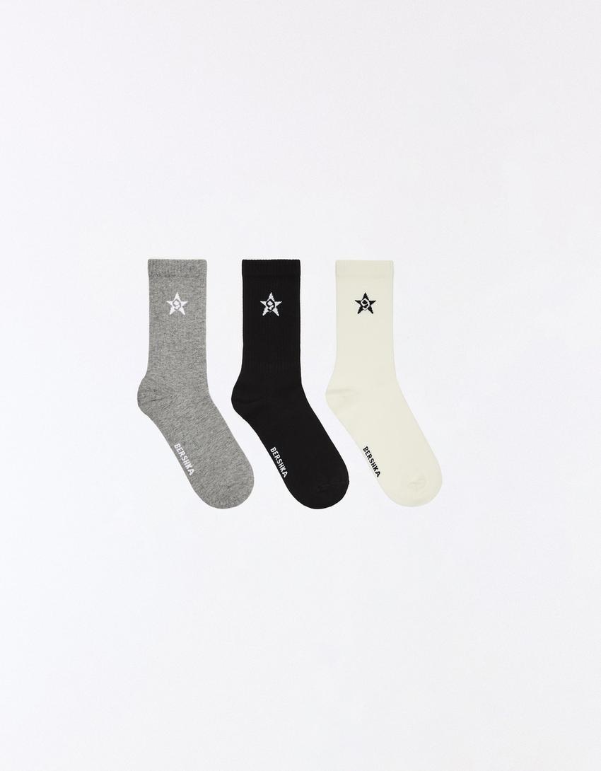 Set of 3 star socks-Grey