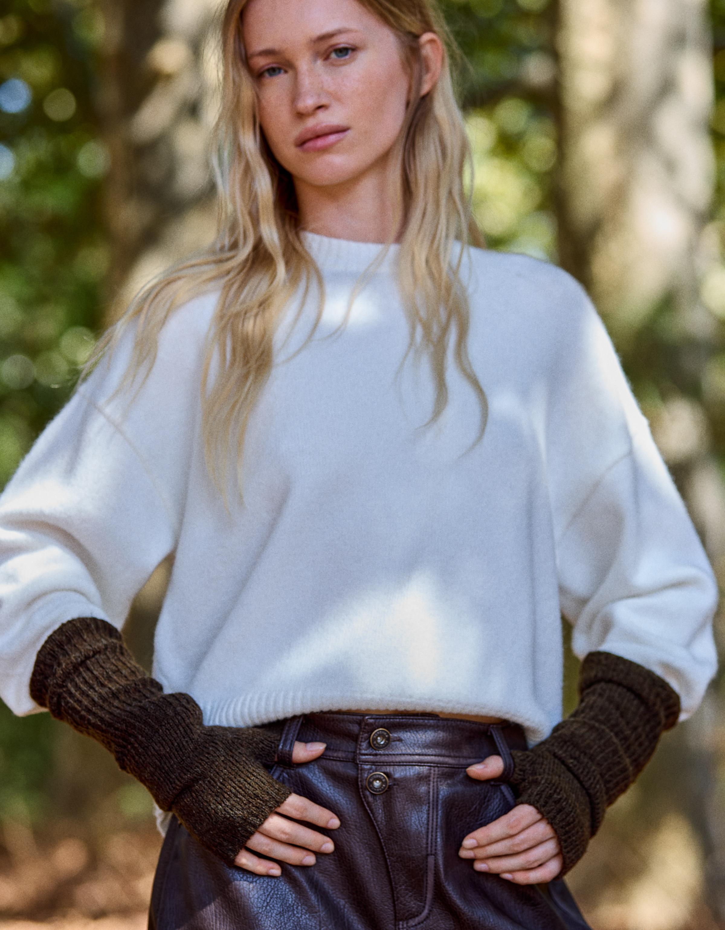 Bershka Rękawiczki Bez Palców Z Dzianiny Kobieta Brązowy