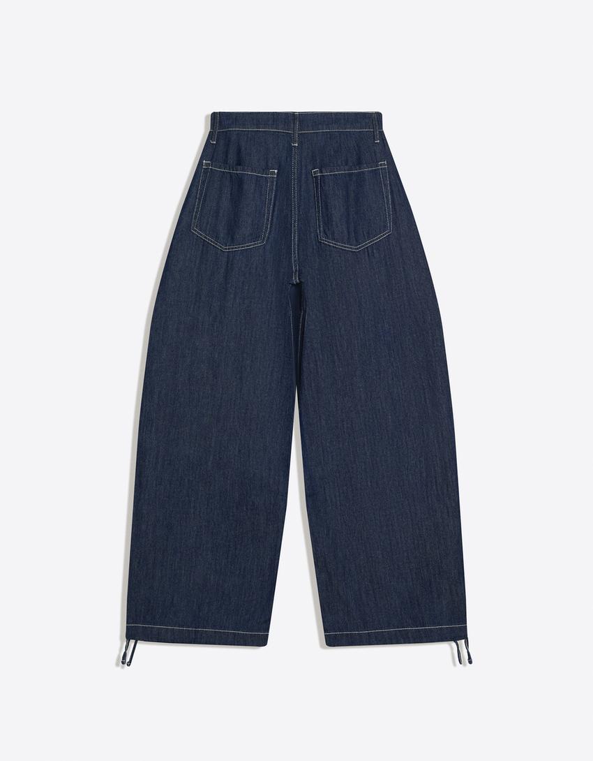 Low-rise wide-leg balloon jeans-Blue