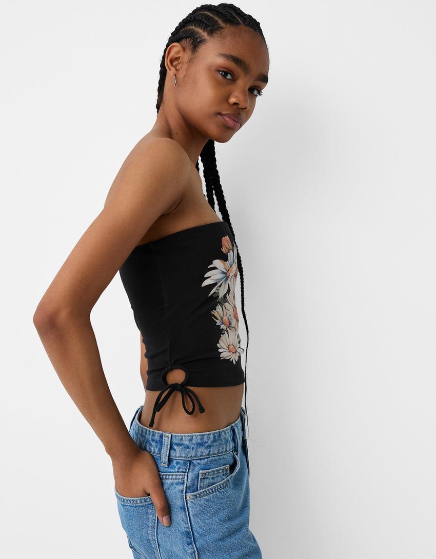 Printed bandeau top-Black-2