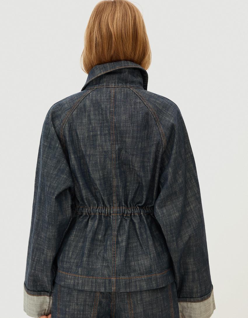 Textured oversize denim jacket-Blue