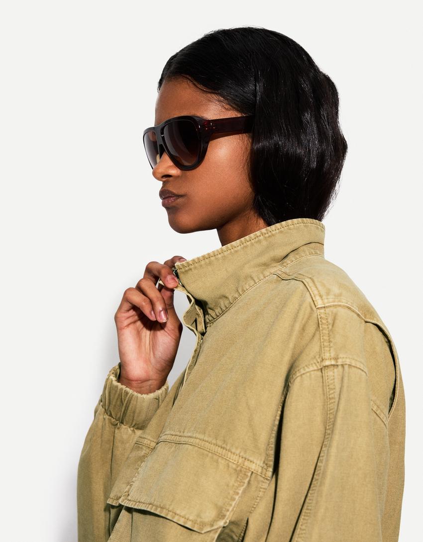 Maxi jacket with pockets-Khaki-1